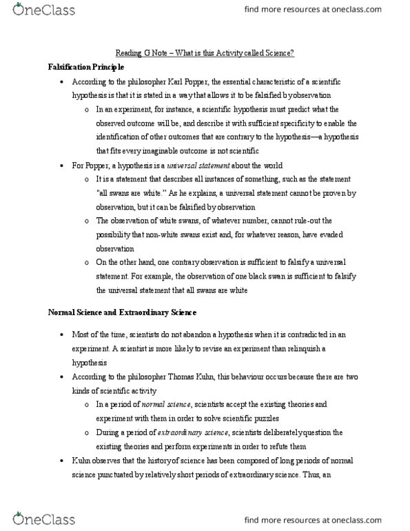 Health Sciences 2801A/B Chapter Notes - Chapter G: Paradigm Shift, Thomas Kuhn, Karl Popper thumbnail