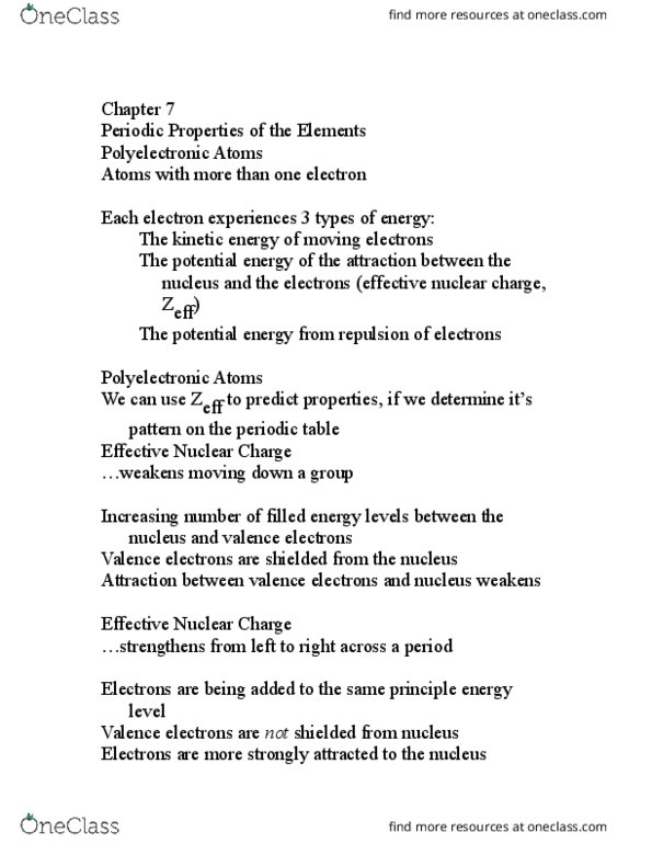 CAS CH 101 Lecture Notes - Lecture 7: Effective Nuclear Charge, Atom, Valence Electron thumbnail