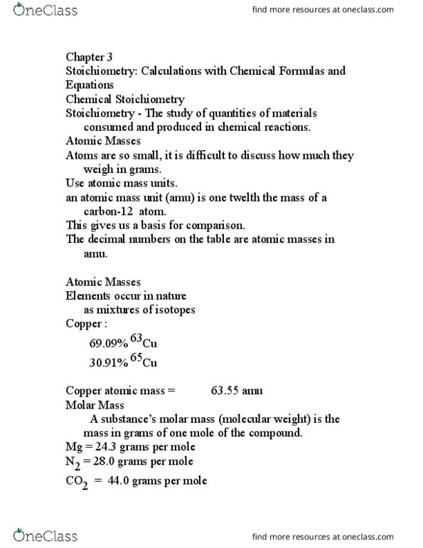 CAS CH 101 Lecture Notes - Lecture 3: Iron(Iii) Oxide, Unified Atomic Mass Unit, Molar Mass thumbnail
