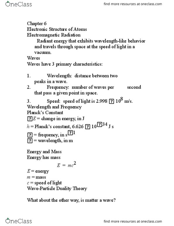 CAS CH 101 Lecture Notes - Lecture 6: Radiant Energy, Uncertainty Principle, Spectroscopy thumbnail