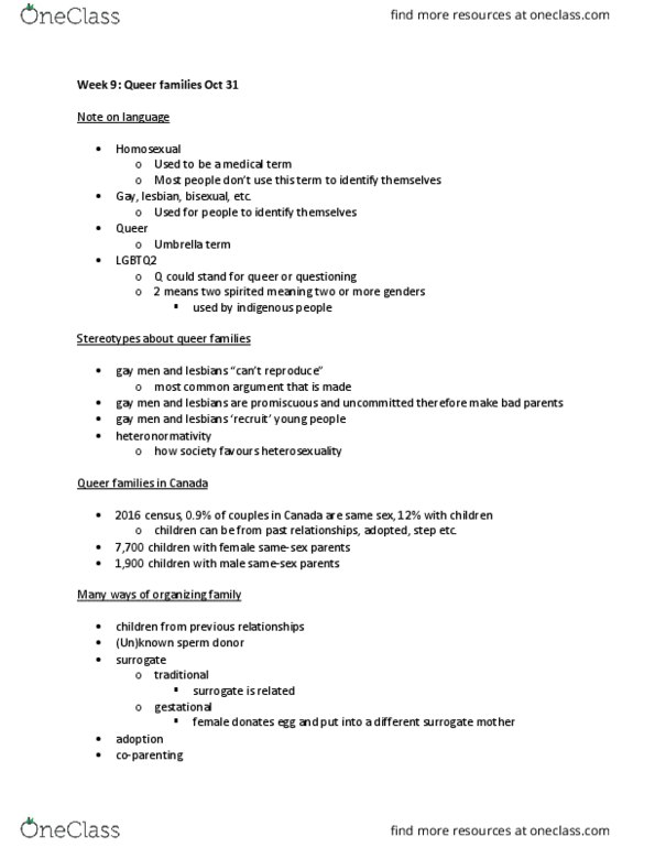 SOCI 320 Lecture Notes - Lecture 11: Sperm Donation, Coparenting, Umbrella Term thumbnail