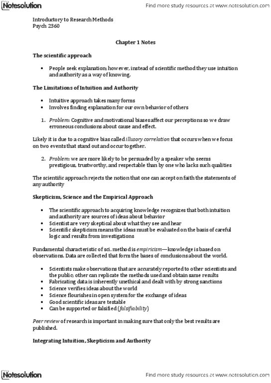 PSYC 2360 Chapter Notes - Chapter 1: Skeptical Movement, Illusory Correlation, Scientific Method thumbnail