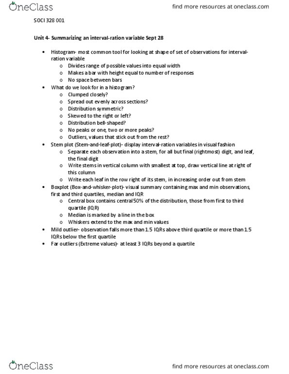 SOCI 328 Lecture Notes - Lecture 4: Quartile, Box Plot, Histogram thumbnail