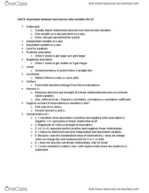 SOCI 328 Lecture Notes - Lecture 11: Interval Ratio, Scatter Plot, Dependent And Independent Variables thumbnail