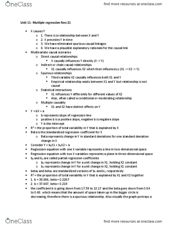 SOCI 328 Lecture Notes - Lecture 15: Linear Regression, Regression Analysis, Spurious Relationship thumbnail