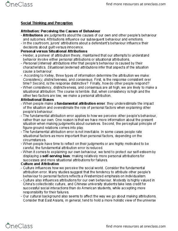 Psychology 1000 Lecture Notes - Lecture 16: Cognitive Dissonance, Fundamental Attribution Error, Social Proof thumbnail