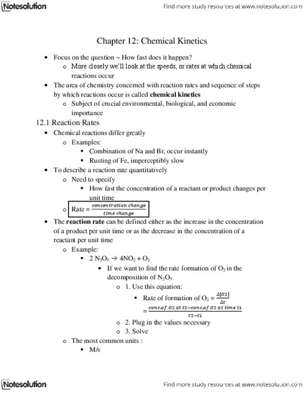CHEM 001B Chapter Notes -Rate Equation, Reaction Rate Constant, Reaction Rate thumbnail