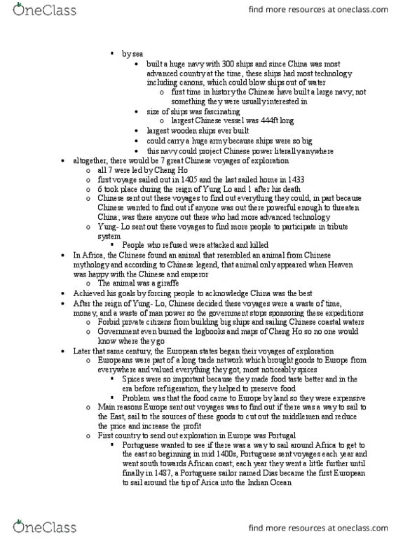 HIST 010H Lecture Notes - Lecture 20: List Of Longest Wooden Ships, Yongle Emperor, Zheng He thumbnail