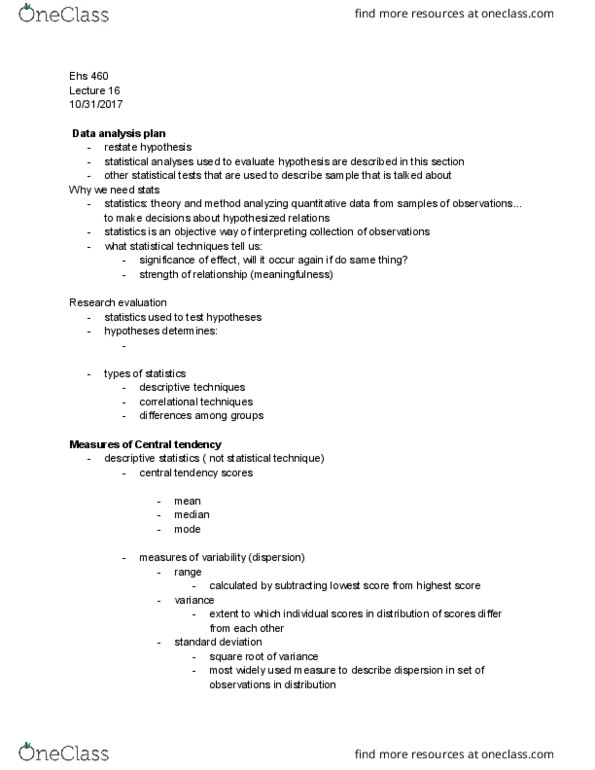 EHS 460 Lecture Notes - Lecture 16: Descriptive Statistics, Central Tendency, Data Analysis thumbnail