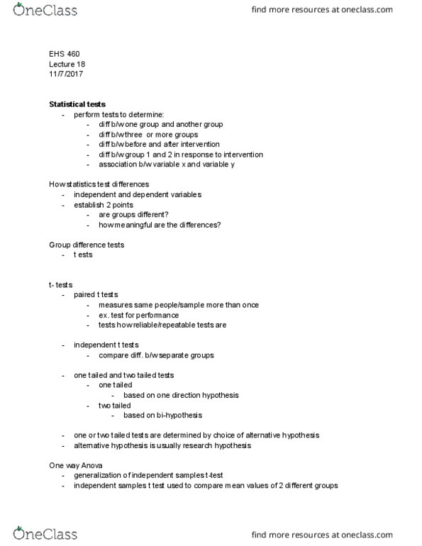 EHS 460 Lecture Notes - Lecture 18: Repeated Measures Design, Analysis Of Variance, Time Control thumbnail