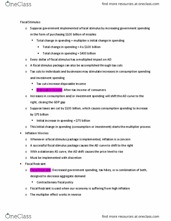 ECON100 Lecture Notes - Lecture 32: Fiscal Multiplier, Procyclical And Countercyclical, Disposable And Discretionary Income thumbnail