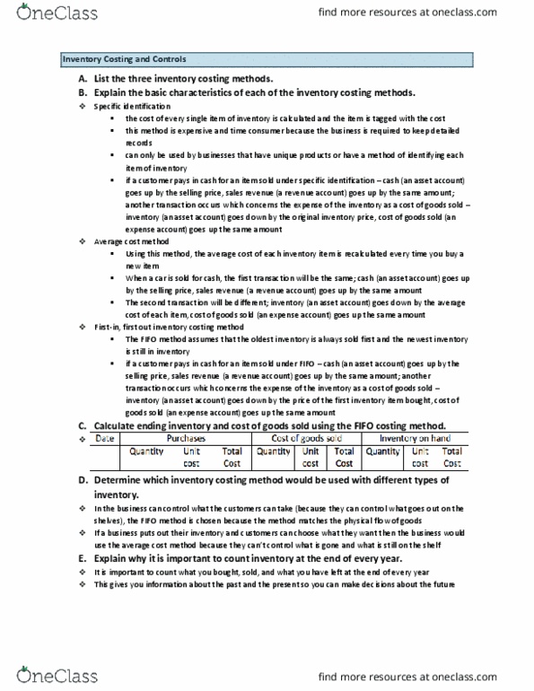 ACC 100 Chapter Notes - Chapter 6: Inventory Control thumbnail