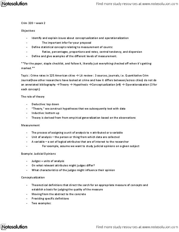 CRIM 320 Lecture Notes - Lecture 2: Substance Abuse, Central Tendency, Operationalization thumbnail