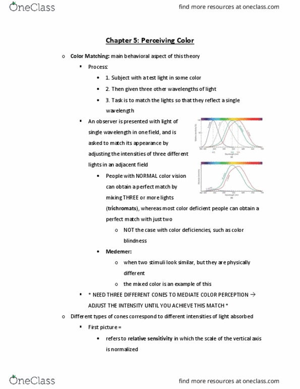 PSY 30440 Lecture Notes - Lecture 5: Color Vision, Trichromacy thumbnail