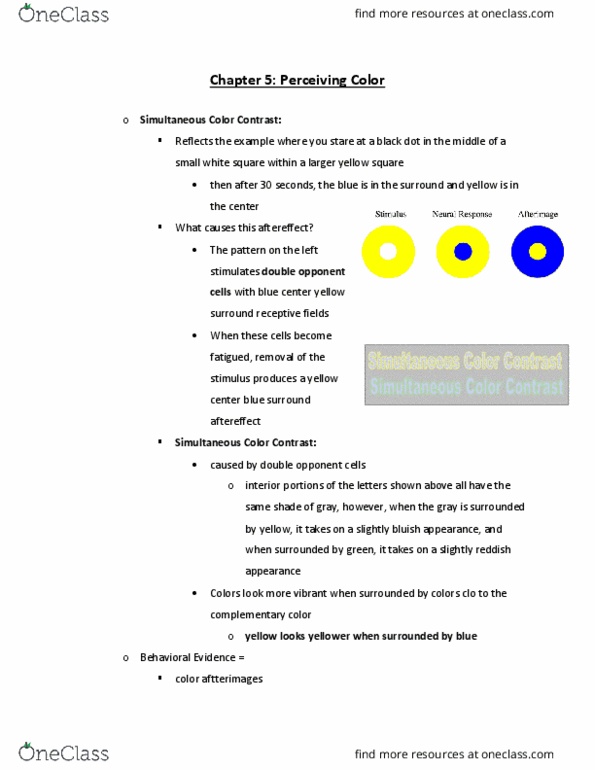 PSY 30440 Lecture Notes - Lecture 5: Contrast Effect, Complementary Colors, Dichromatism thumbnail