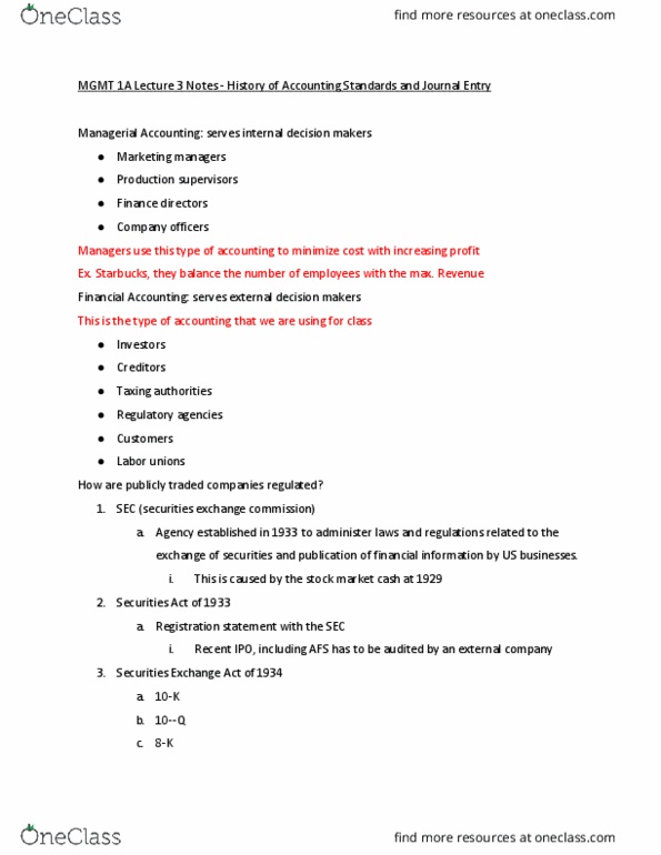 MGMT 1A Lecture Notes - Lecture 3: Registration Statement, Form 10-Q, Starbucks thumbnail