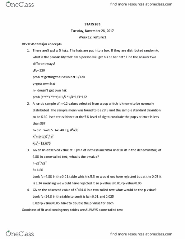 STAT 263 Lecture Notes - Lecture 12: Analysis Of Variance, Statistical Hypothesis Testing, Poisson Distribution thumbnail