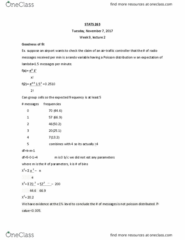 STAT 263 Lecture Notes - Lecture 9: Analysis Of Variance, Null Hypothesis, Complement Factor B thumbnail