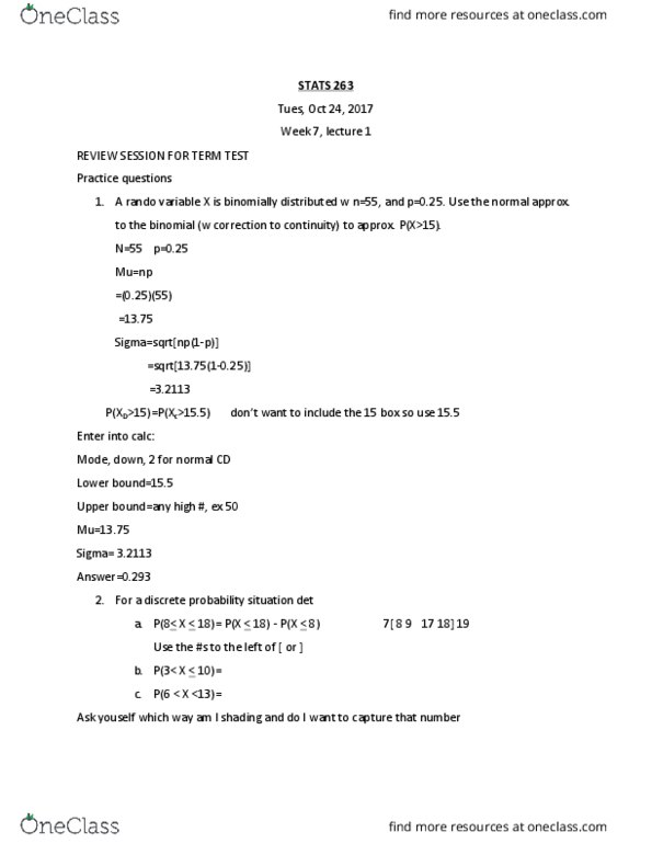 STAT 263 Lecture Notes - Lecture 7: Binomial Distribution, Skipping Rope, Standard Deviation thumbnail