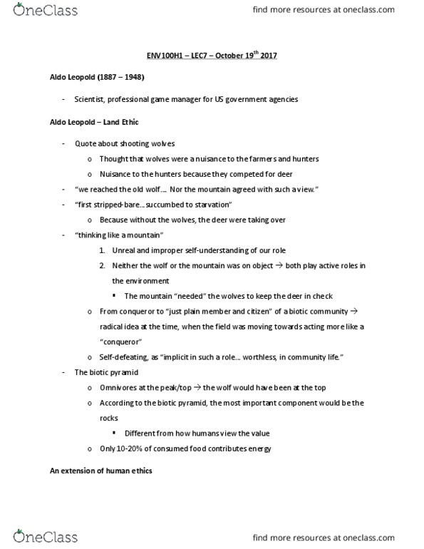 ENV100H1 Lecture Notes - Lecture 7: Land Ethic, Smog, Homeostasis thumbnail