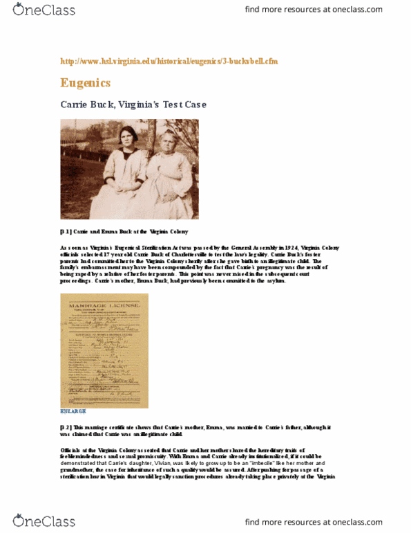 PHIL 2025 Lecture Notes - Lecture 15: Carrie Buck, Syphilis, Virginia Sterilization Act Of 1924 thumbnail