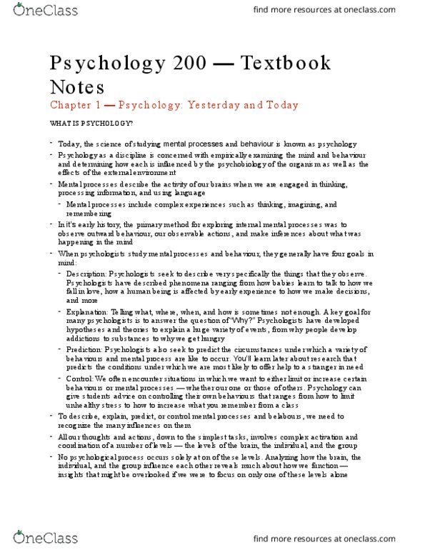PSYC 200 Chapter 1-3: Psychology 200 Notes thumbnail