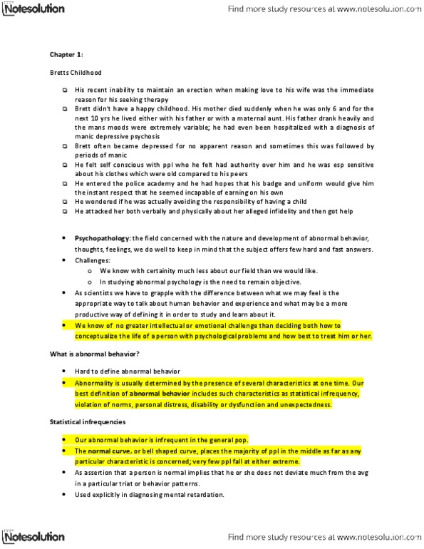 PSYB30H3 Chapter Notes - Chapter 1: Bipolar Disorder, Abnormal Psychology, Doctor Of Psychology thumbnail