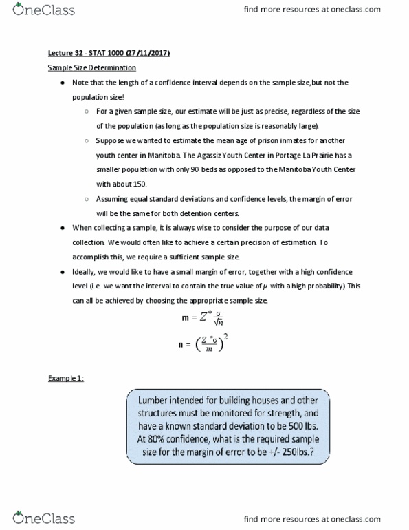 STAT 1000 Lecture Notes - Lecture 32: Standard Deviation, Null Hypothesis, Confidence Interval thumbnail
