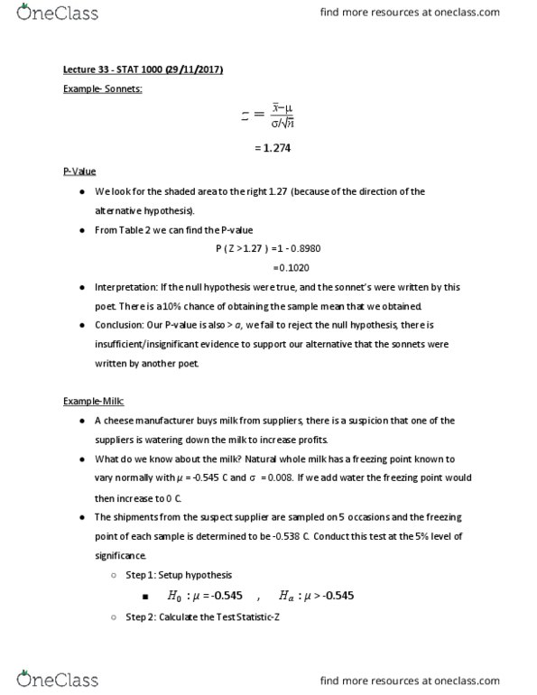 STAT 1000 Lecture Notes - Lecture 33: Confidence Interval, Null Hypothesis thumbnail