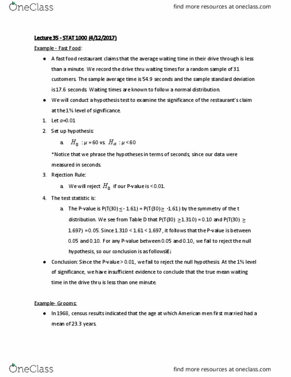 STAT 1000 Lecture Notes - Lecture 35: Test Statistic, Dependent And Independent Variables, Twin Study thumbnail