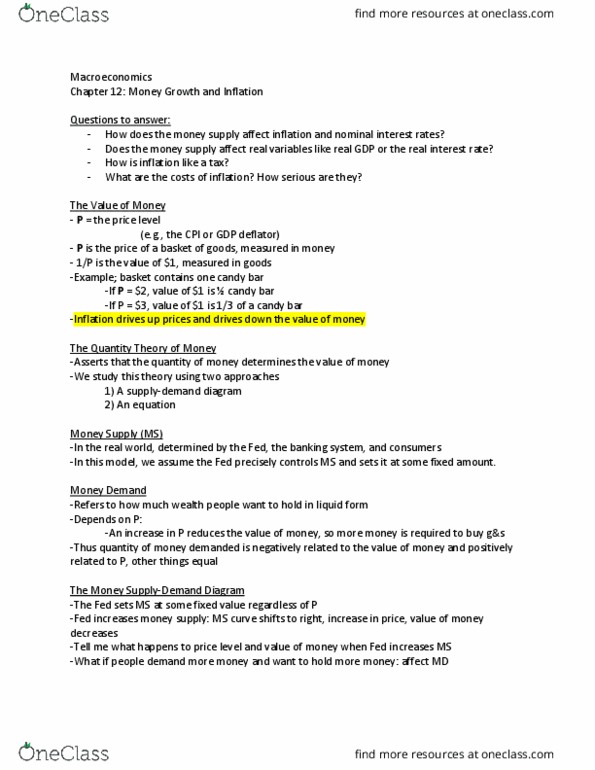 ECO-205 Lecture Notes - Lecture 9: Loanable Funds, Irving Fisher, Classical Dichotomy thumbnail