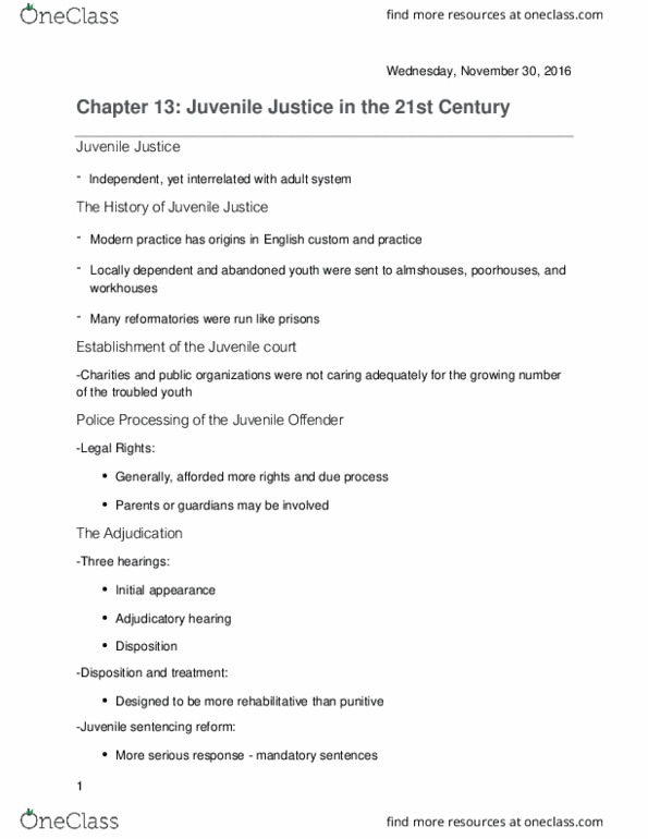 CRM-102 Lecture Notes - Lecture 13: Deinstitutionalisation, Juvenile Court, Juvenile Delinquency thumbnail