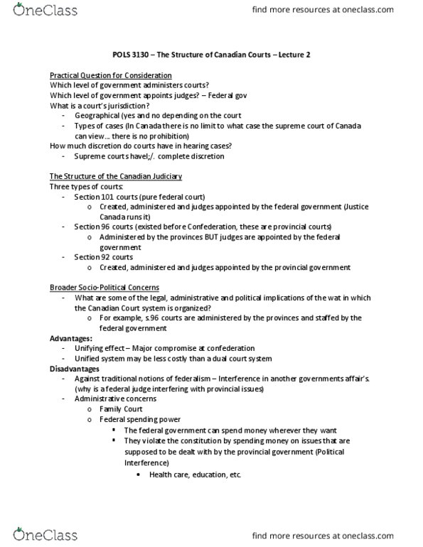 POLS 3300 Lecture Notes - Lecture 2: Provincial Rights Party, Precedent, Judiciary Of Australia thumbnail