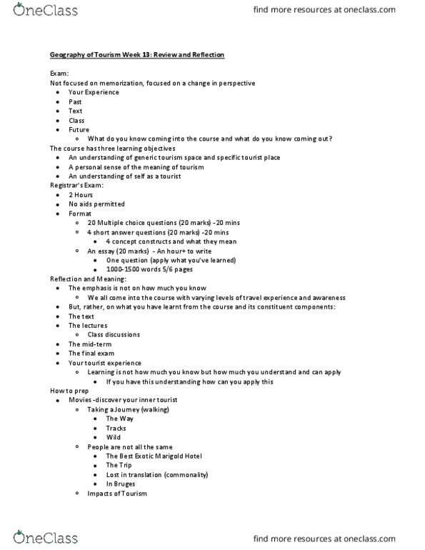 Geography 2144A/B Lecture Notes - Lecture 13: Multiple Choice, Sightseers, Giorgio Morandi thumbnail