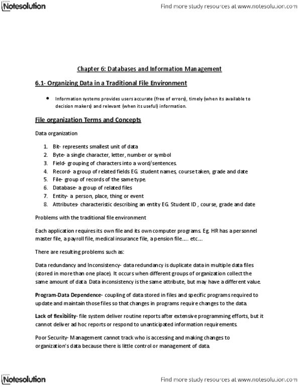 ITM 100 Lecture Notes - Data Redundancy, Microsoft Access, Relational Database thumbnail