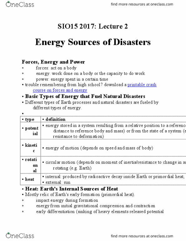 SIO 15 Lecture Notes - Lecture 2: Lithosphere, Thermal Conduction, Angular Velocity thumbnail