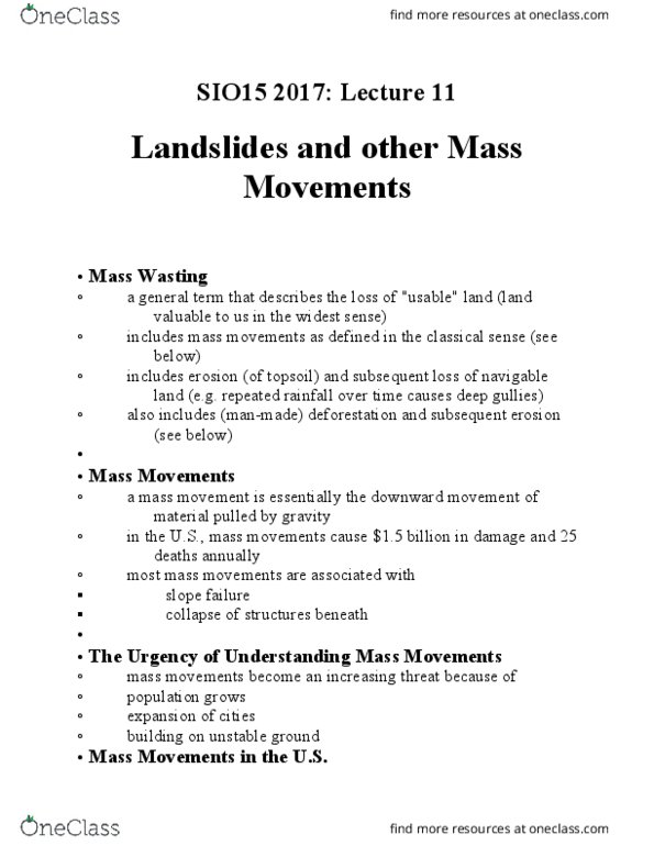 SIO 15 Lecture Notes - Lecture 11: Mass Wasting, Fluidization, Breaking Free thumbnail