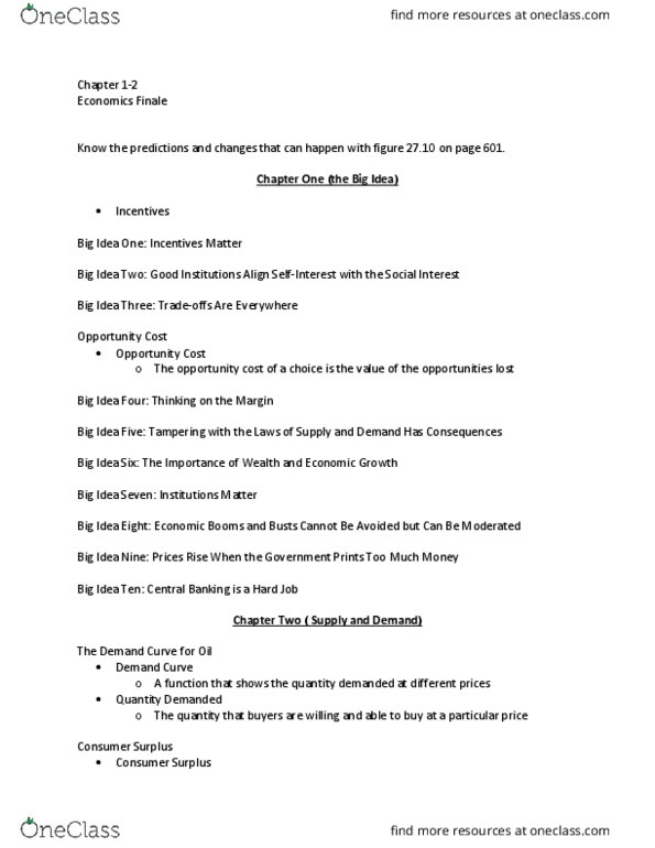 ECON-2000 Lecture Notes - Lecture 1: Economic Surplus, Demand Curve, Opportunity Cost thumbnail