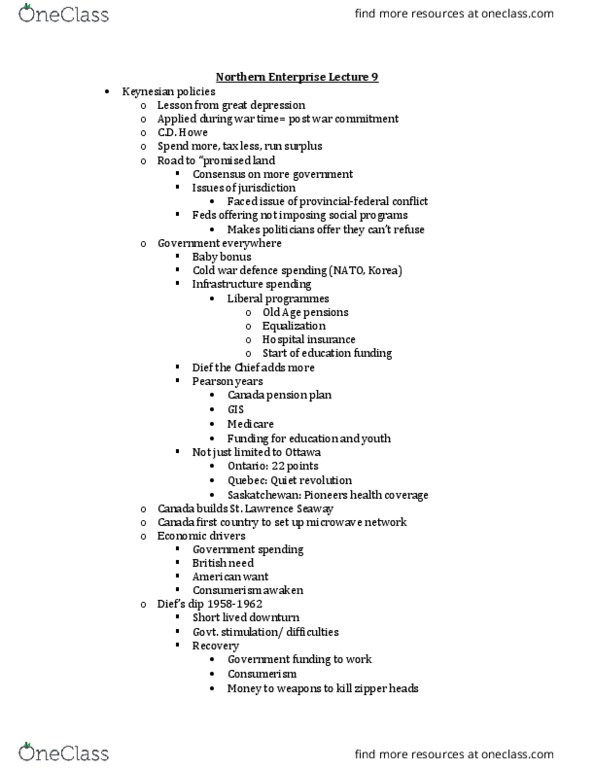 History 2125F/G Lecture Notes - Lecture 9: Government Spending, Baby Bonus, Canadian Tire thumbnail