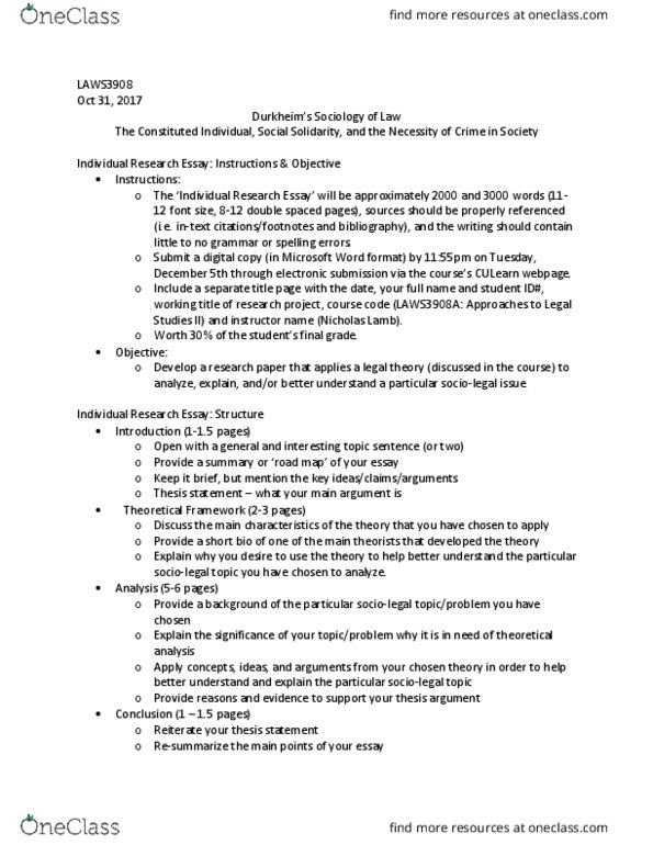 LAWS 3908 Lecture Notes - Lecture 7: Auguste Comte, Individual And Group Rights, Mechanical And Organic Solidarity thumbnail