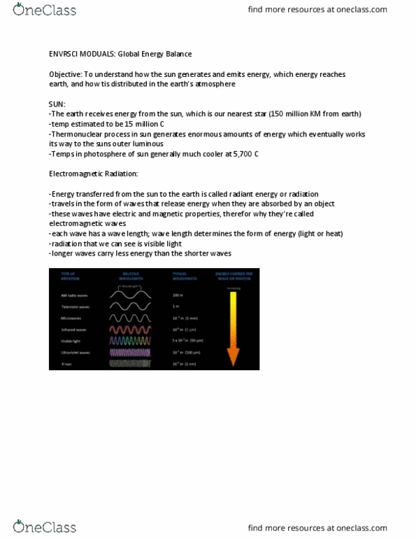 ENVIRSC 1C03 Lecture Notes - Lecture 5: Radiant Energy, Photosphere, Sensible Heat thumbnail