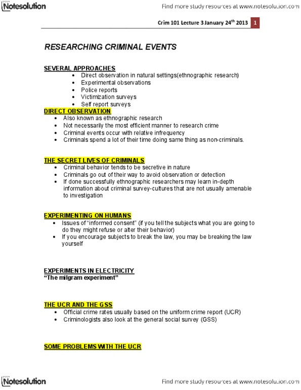 CRIM 101 Lecture Notes - Lecture 3: General Social Survey, Milgram Experiment, Shoplifting thumbnail