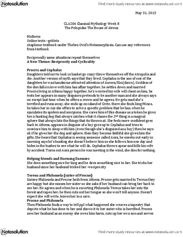 CLA204H1 Lecture Notes - Philomela, Thyestes, Candaules thumbnail