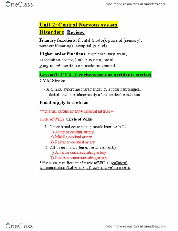 NURS113 Lecture Notes - Lecture 2: Angiography, Coagulopathy, Intracranial Aneurysm thumbnail