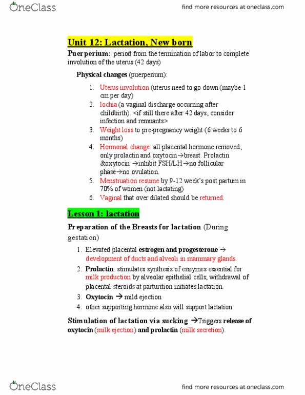 NURS113 Lecture Notes - Lecture 12: Ductus Arteriosus, Polycythemia, Colostrum thumbnail