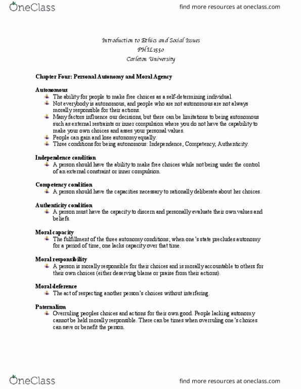 PHIL 1550 Chapter Notes - Chapter 4-5: Moral Agency, Universalizability, Moral Responsibility thumbnail