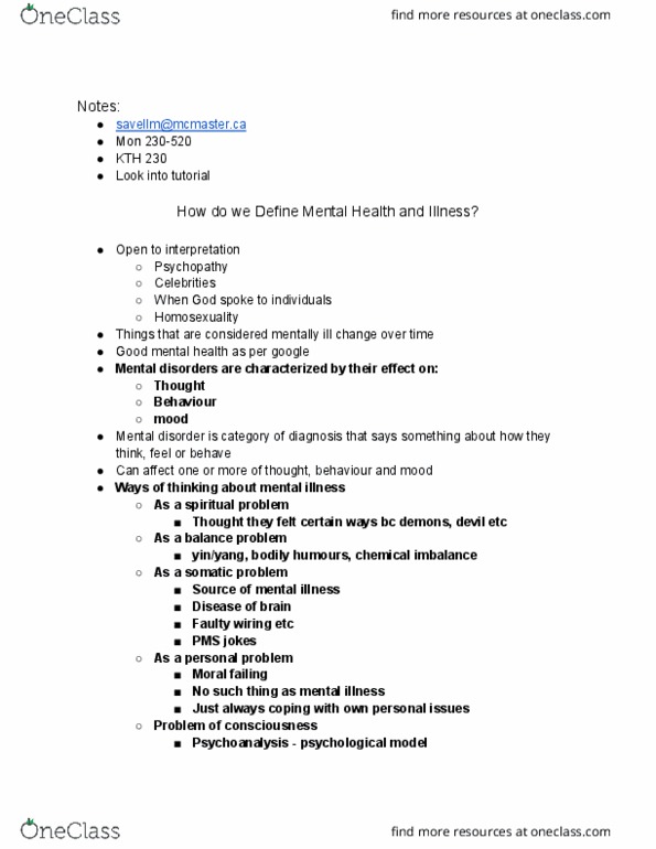 HLTHAGE 1CC3 Lecture Notes - Lecture 1: Mania, Anxiety Disorder, Ebola Virus Disease thumbnail