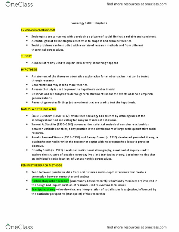 SOC 1200 Lecture Notes - Lecture 2: Intelligence Quotient, Statistical Significance, Grounded Theory thumbnail