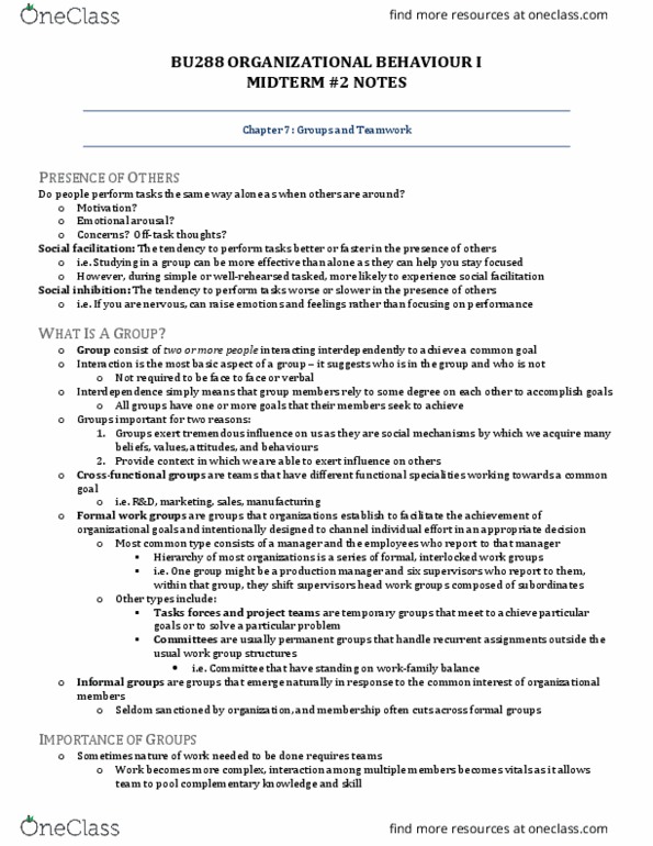 BU288 Chapter Notes - Chapter 5, 6, 7, 11, 13: Work Motivation, Groupthink, Order Of Merit thumbnail