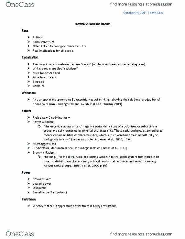 SWP 335 Lecture Notes - Lecture 5: Eurocentrism, Racialization thumbnail